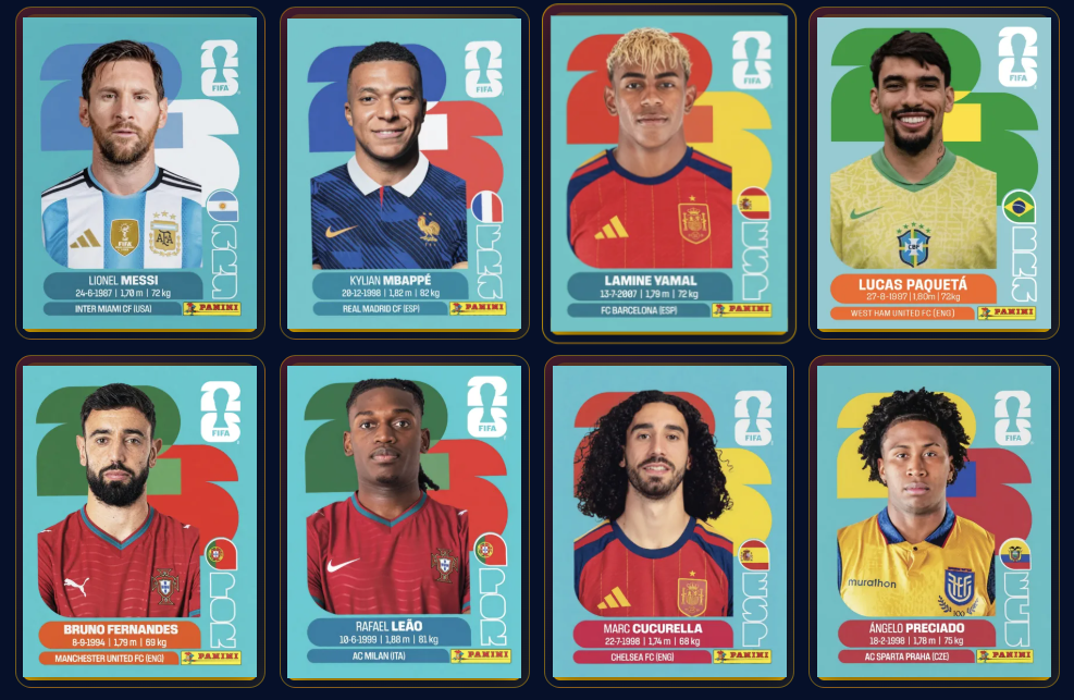 Figurinhas dos craques da Copa 2026 — Messi, Mbappé, Lamine Yamal, Lucas Paquetá e outros